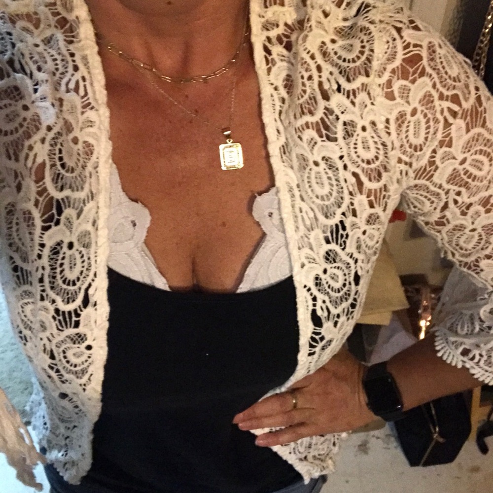 Gimmicks bke crochet floral fringe arms white Sz M